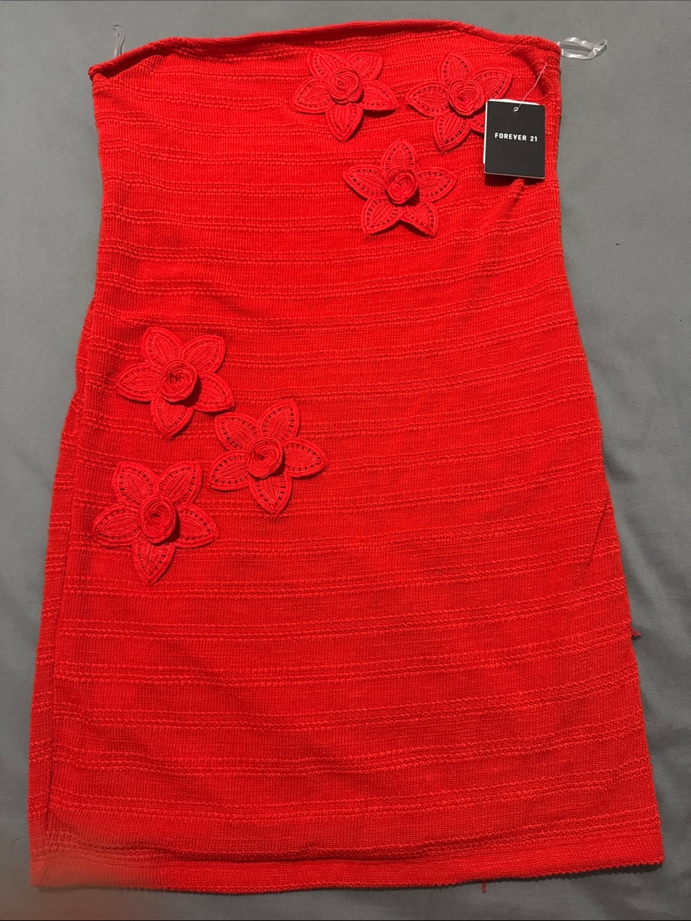 Forever 21 Fiery Red Floral Tube Crochet Mini Dress. (Size: Junior XL)
